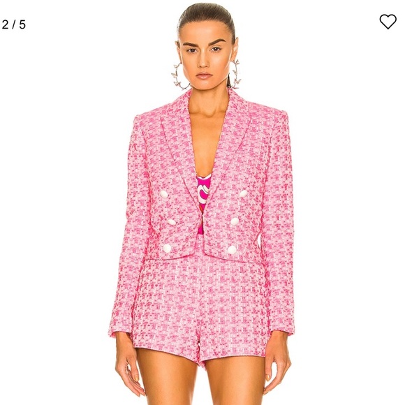 L'AGENCE Multi tweed Blazer in Red/Pink L'AGENCE Inez Cropped Blazer